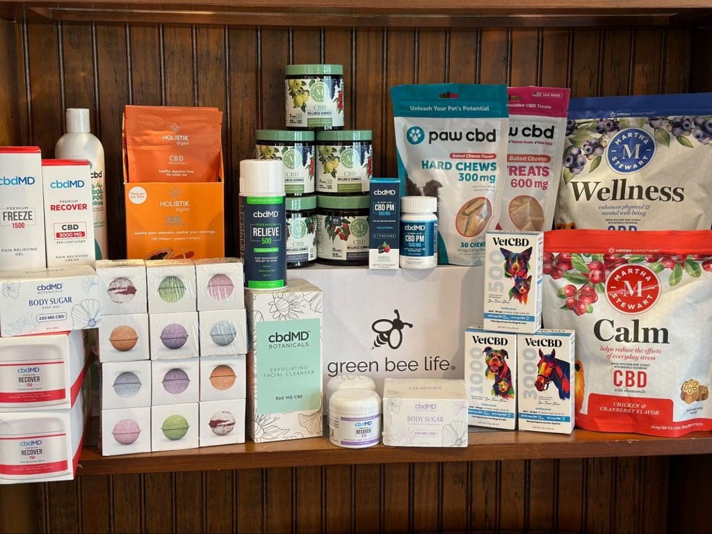 different forms of cbd products on a shelf