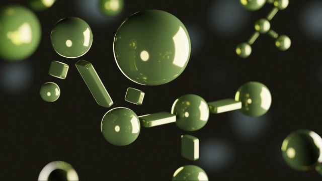 Abstract molecular illustration representing cannabinoids found in cannabis